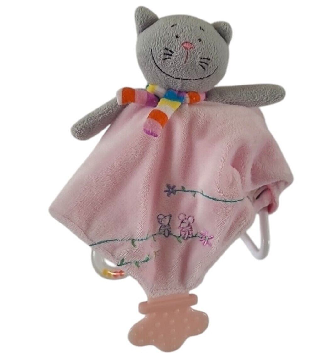 Stephan Baby Kitten Mouse Baby Teether Rattle Security Blanket Lovey Plush Pink